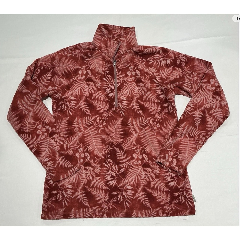 Eddie Bauer Fleece Pullover Womens Small Red 1/4 Zip Floral Boho Cozy Sweatshirt